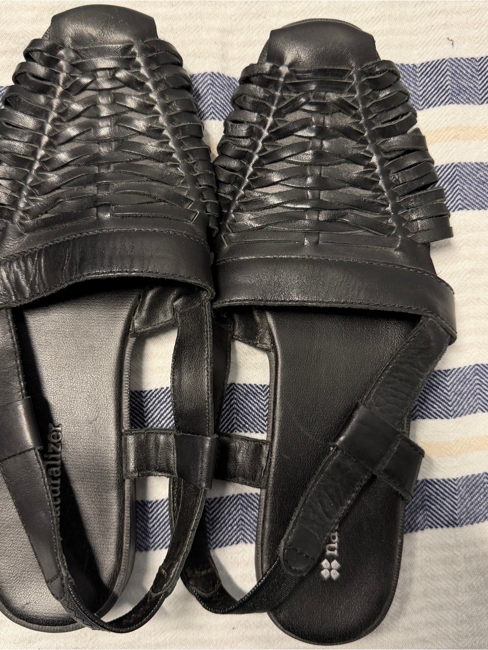 Naturalizer Black Leather Woven Caged Slingback Sandals Size 7.5 M